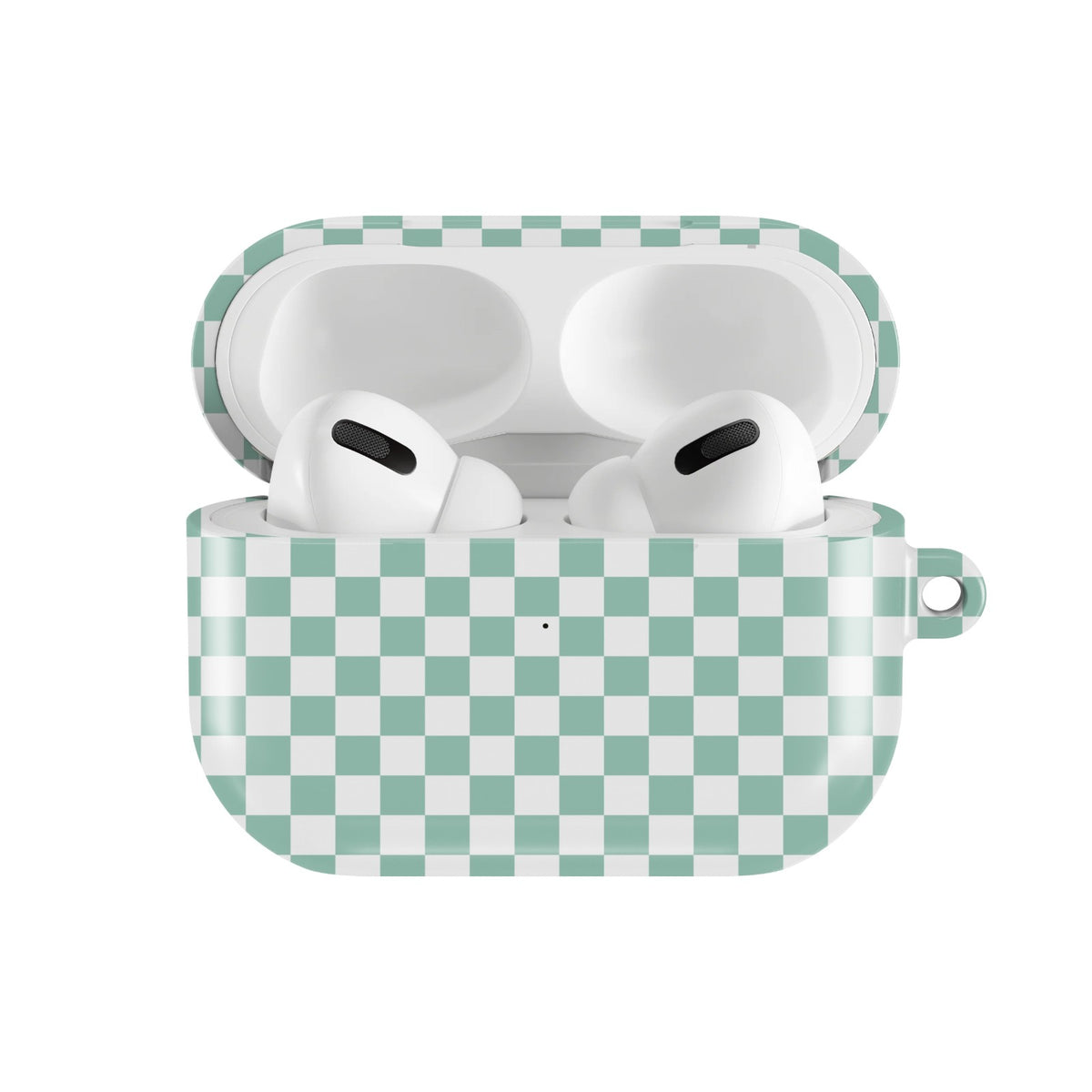 Sage Check AirPods case — open front view