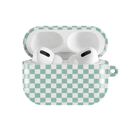 Sage Check AirPods case — open front view