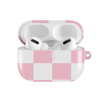 Pink Bow Check AirPods case — open front view