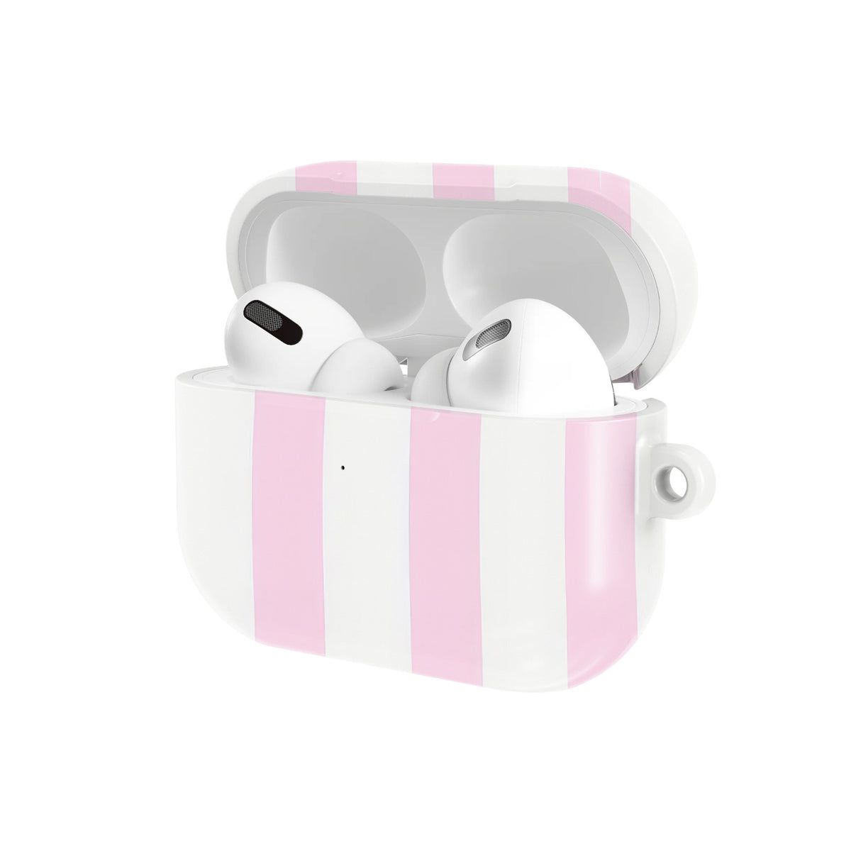 Pink Sparkle Stripe AirPods case — open angled view