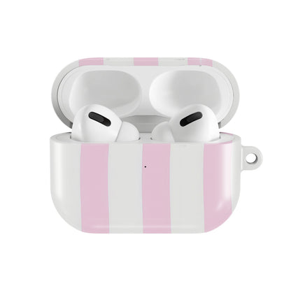 Pink Sparkle Stripe AirPods case — open front view