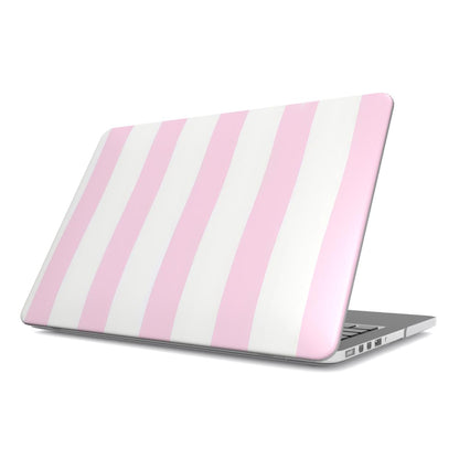 Pink Sparkle Stripe MacBook case — pink stripe, hard-shell laptop cover, angled lid view
