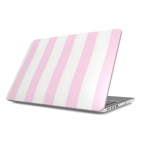 Pink Sparkle Stripe MacBook case — pink stripe, hard-shell laptop cover, angled lid view