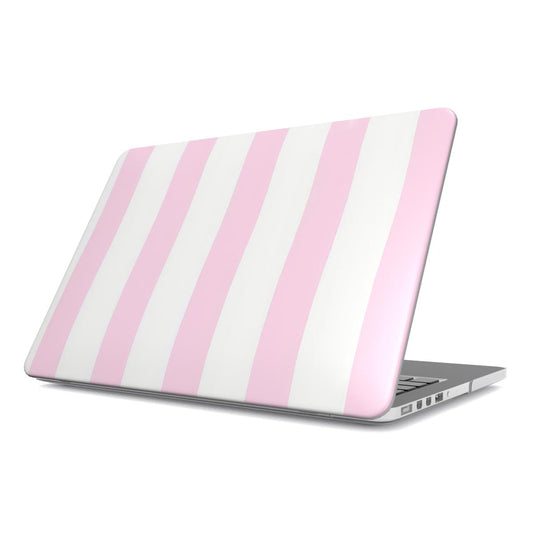 Pink Sparkle Stripe MacBook case — pink stripe, hard-shell laptop cover, angled lid view