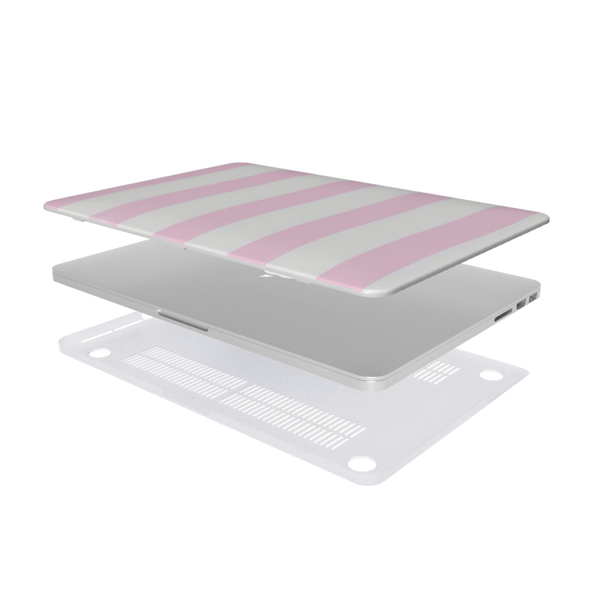Pink Sparkle Stripe MacBook case — hard-shell laptop cover, two-piece shell view