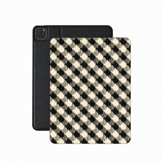 Black & Cream Check iPad case — diagonal gingham