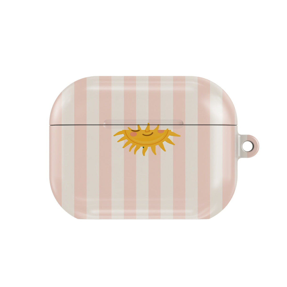 Sunshine Stripe AirPods case — cute sun, closed front view