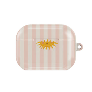 Sunshine Stripe AirPods case — cute sun, closed front view