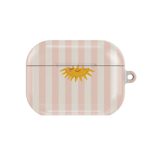 Sunshine Stripe AirPods case — cute sun, closed front view