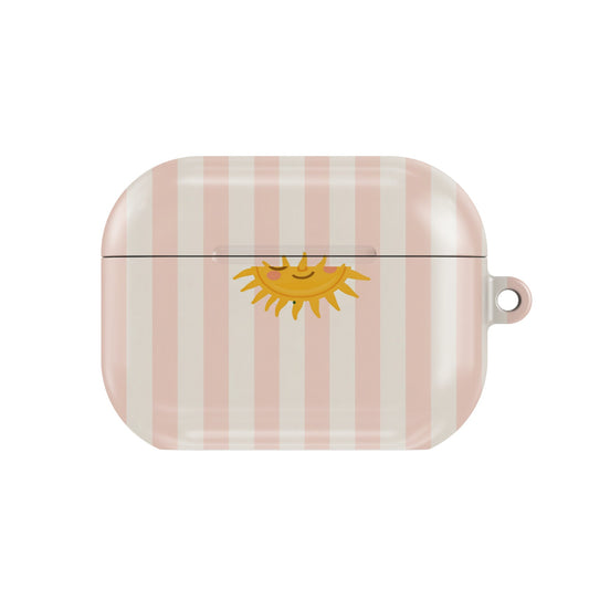 Sunshine Stripe AirPods case — cute sun, closed front view