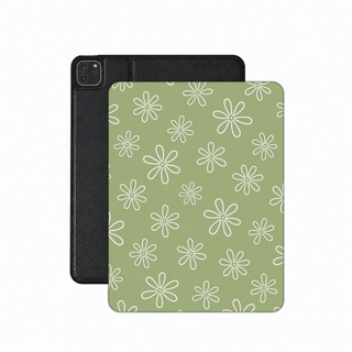 Line Daisy iPad case — sage green