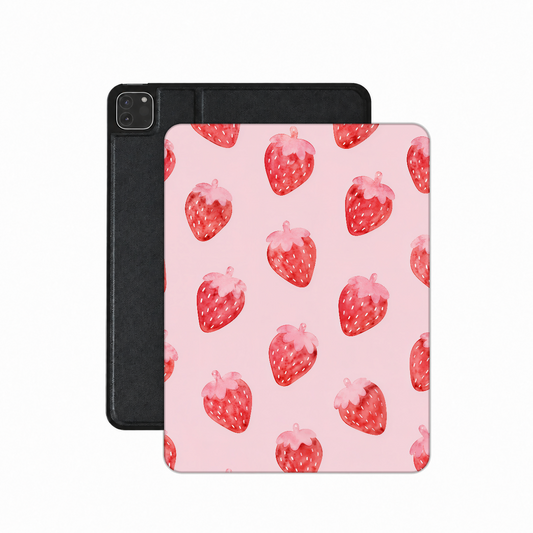 Watercolor Strawberry iPad case — pink
