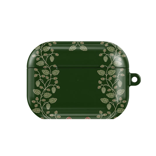 Hop Vine Wreath AirPods case — botanical, closed front view