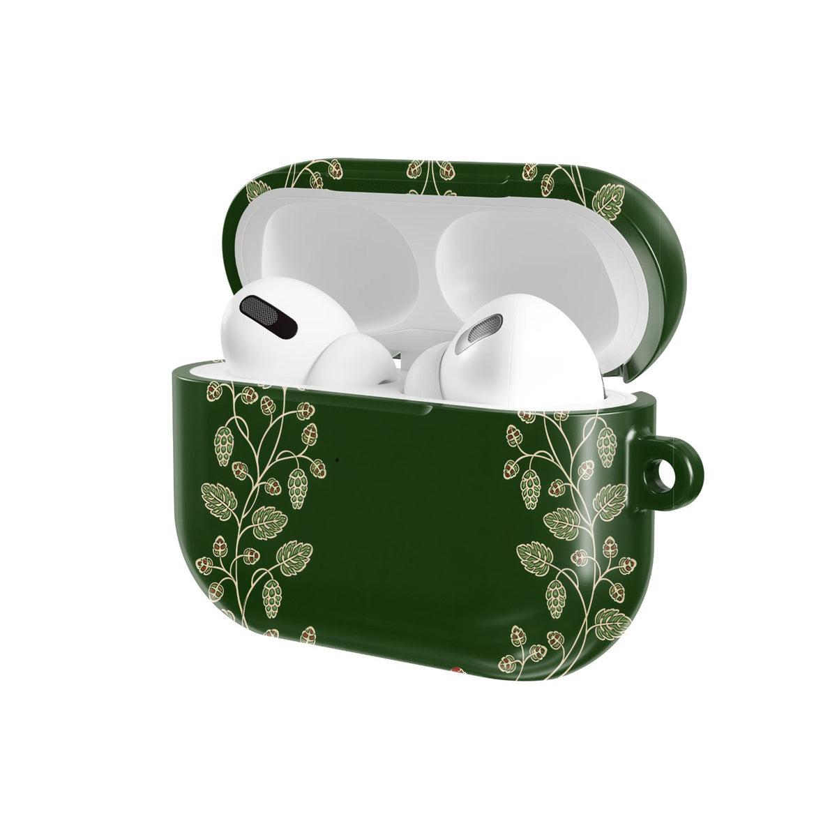 Hop Vine Wreath AirPods case — open angled view