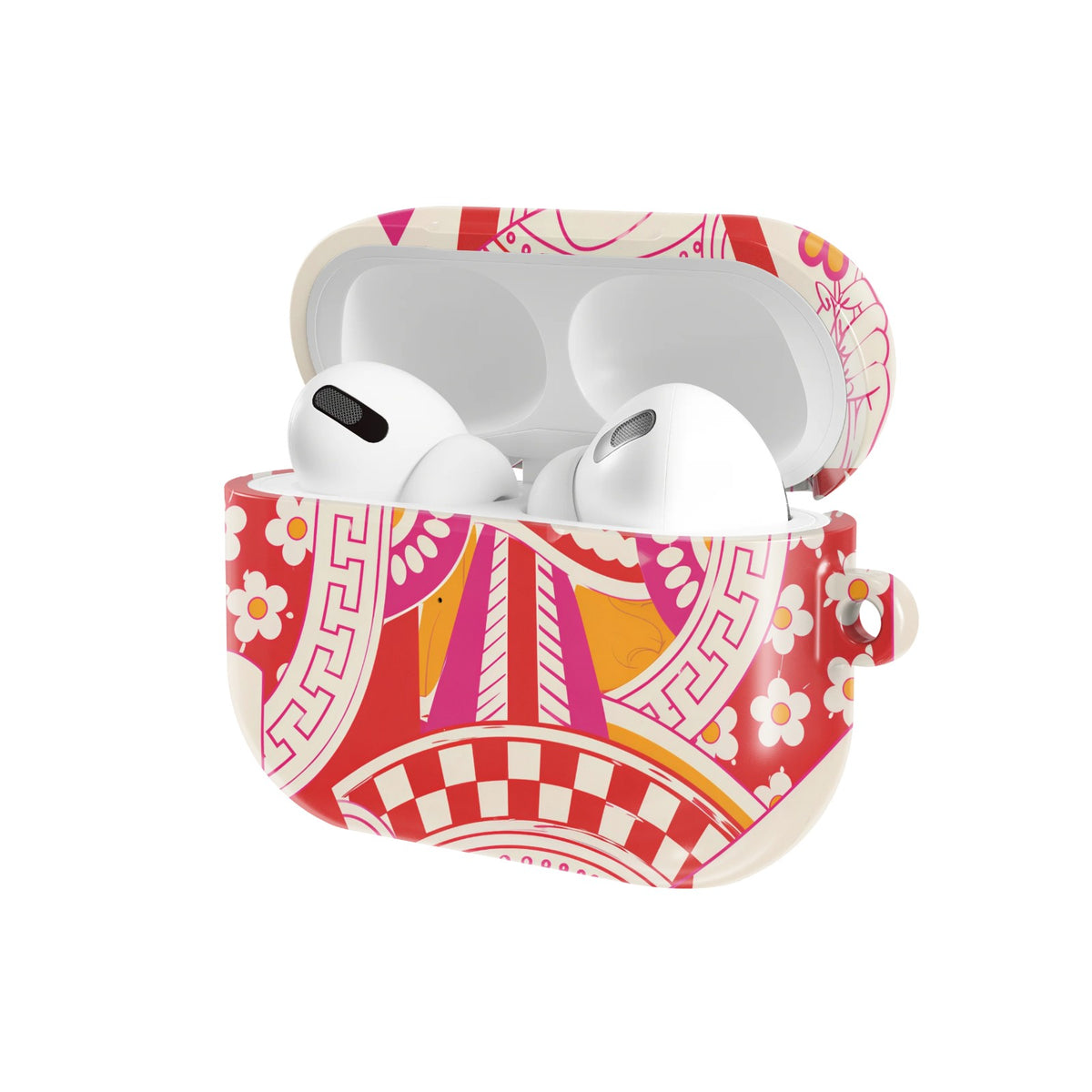 Queen of Hearts AirPods case — open angled view