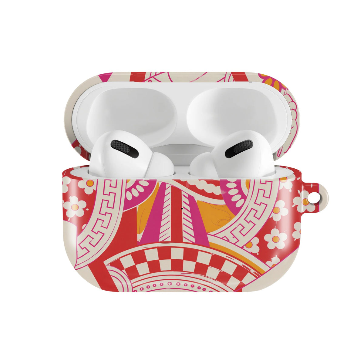 Queen of Hearts AirPods case — open front view