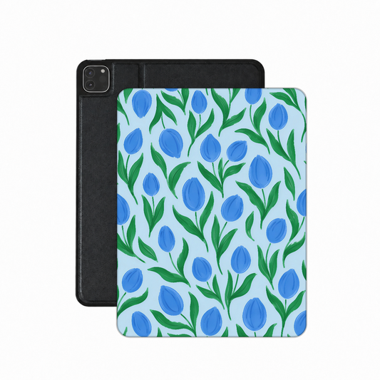 Painted Tulip iPad case — blue floral