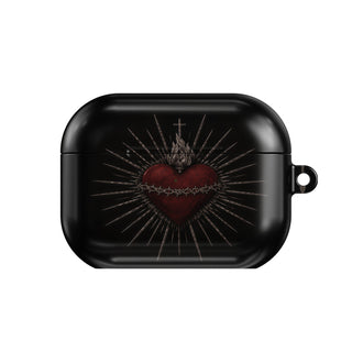 Sacred Heart AirPods case — gothic romance, closed front view