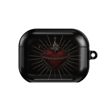 Sacred Heart AirPods case — gothic romance, closed front view