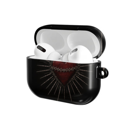 Sacred Heart AirPods case — open angled view