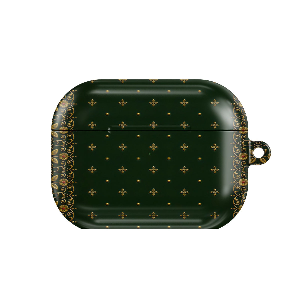Gilded Antique Binding AirPods case — vintage bookish, closed front view