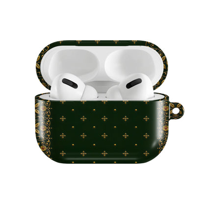 Gilded Antique Binding AirPods case — open front view