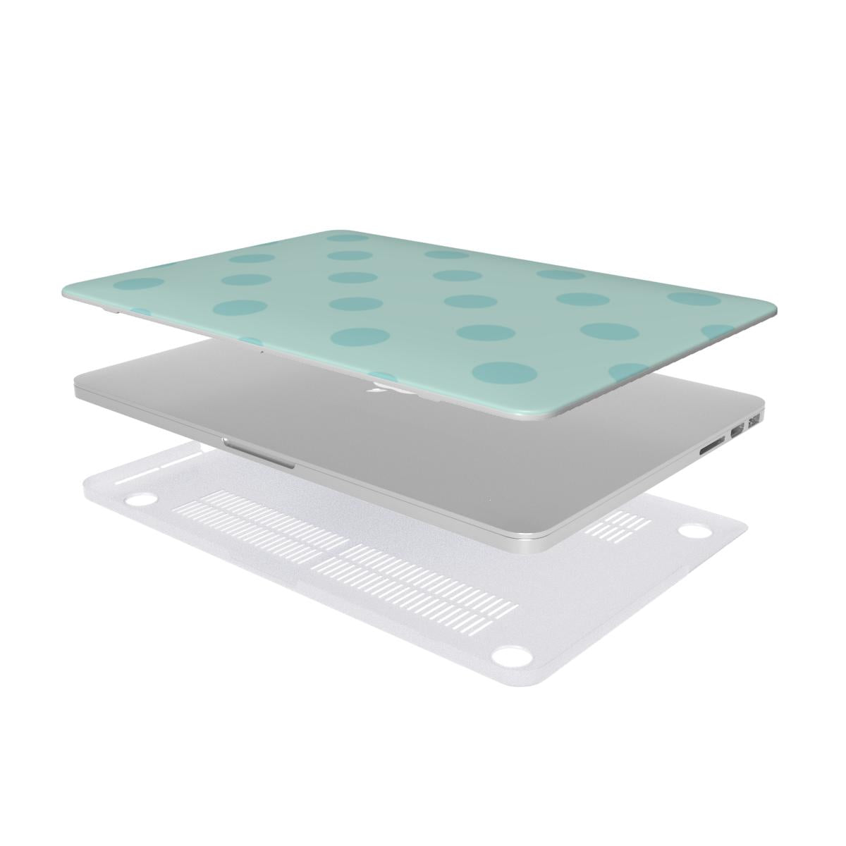 Mint Polka Dot MacBook case — hard-shell laptop cover, two-piece shell view