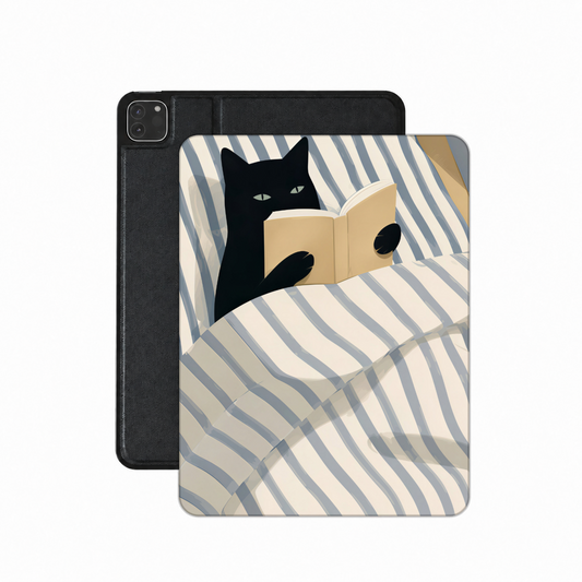 Reading Cat in Bed iPad case — bookish cat