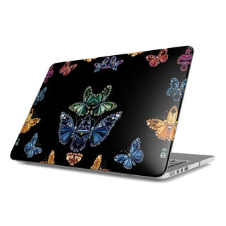 Jeweled Butterfly MacBook case — jewel tone, hard-shell laptop cover, angled lid view