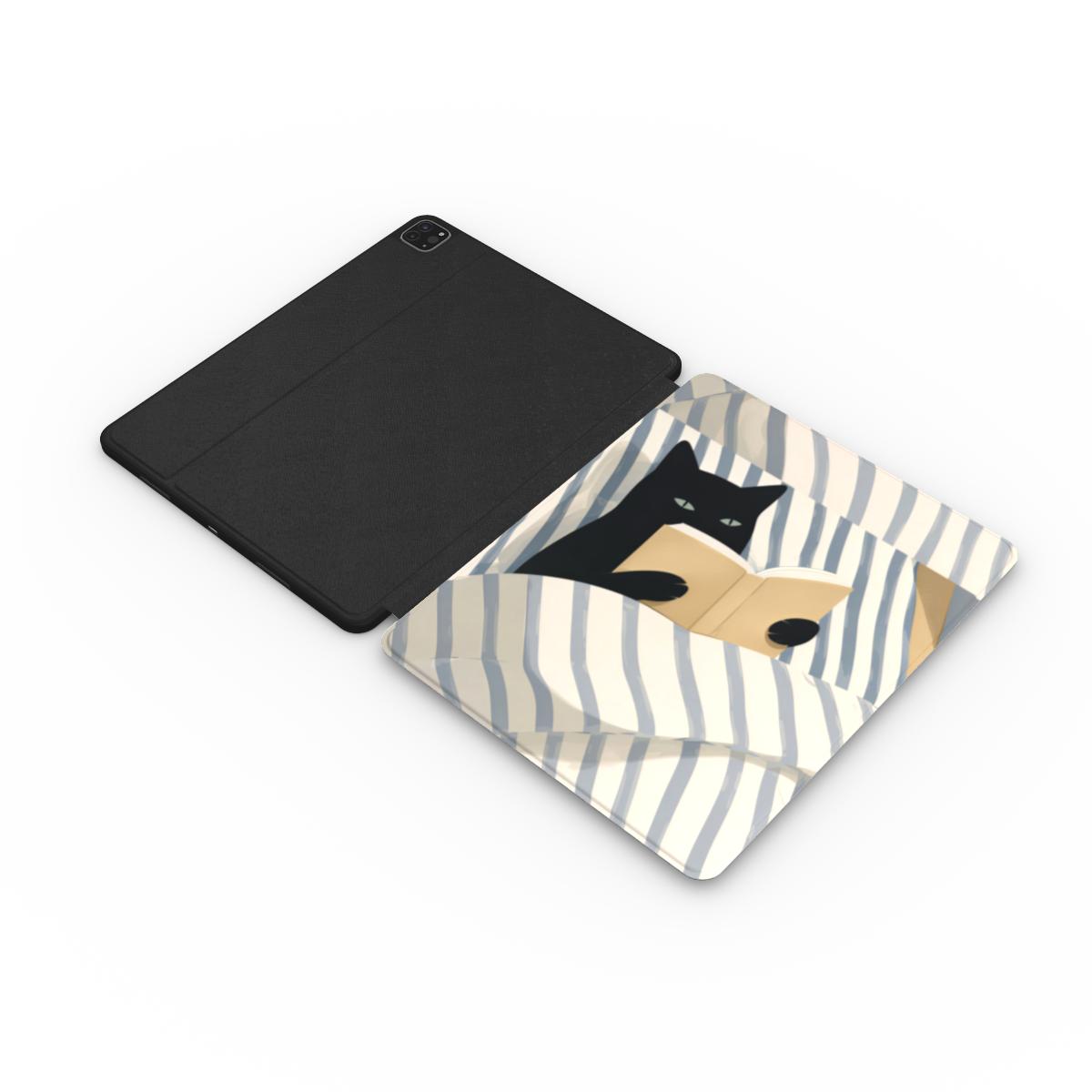 Reading Cat in Bed iPad case — bookish cat