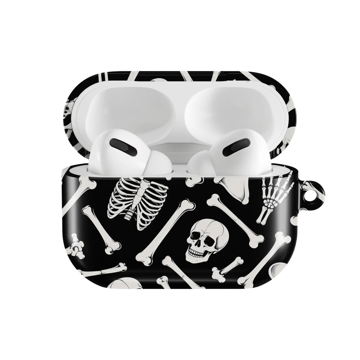 Skeleton Bones AirPods case — open front view
