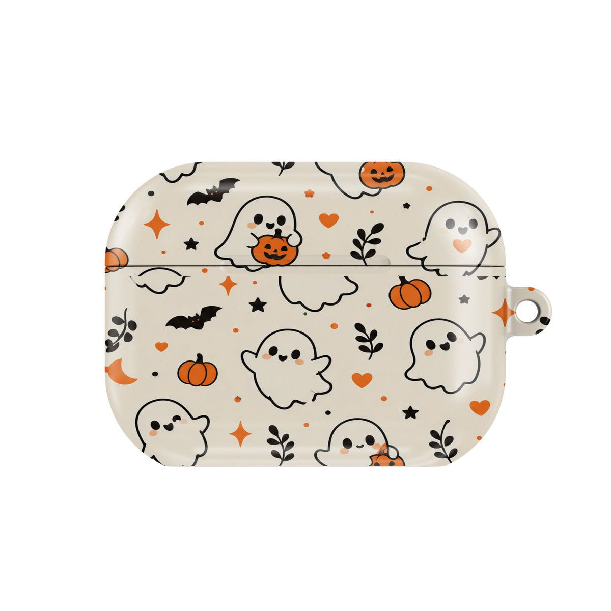 Cute Ghost AirPods case — cozy halloween folio, closed front view