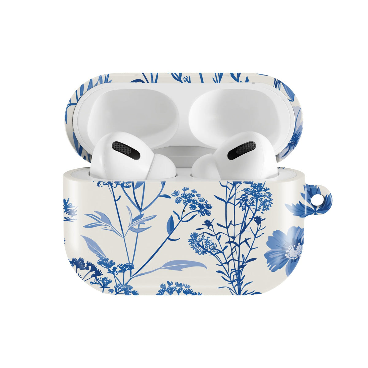 Blue Wildflower AirPods case — open front view