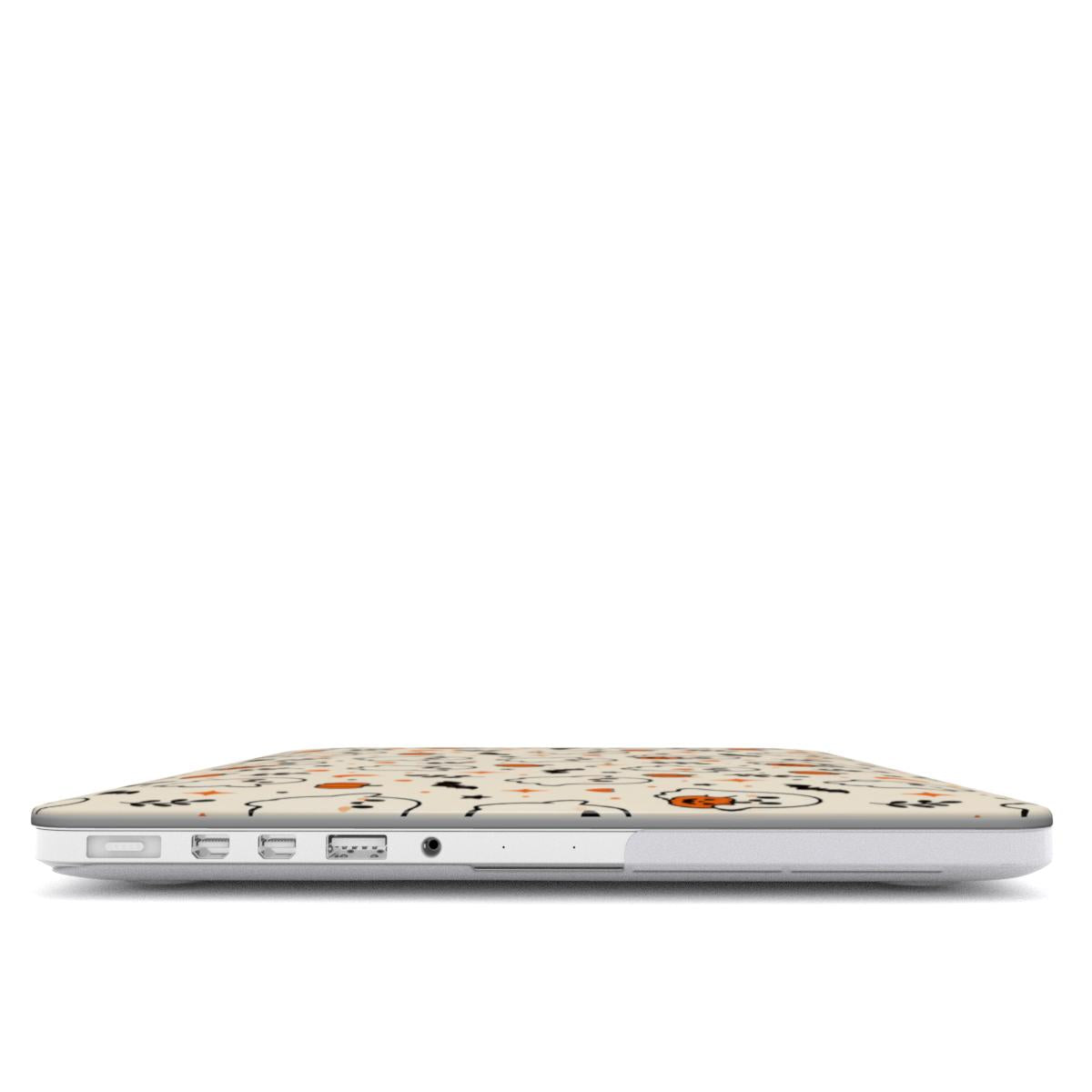 Cute Ghost MacBook case — hard-shell laptop cover, side view with ports