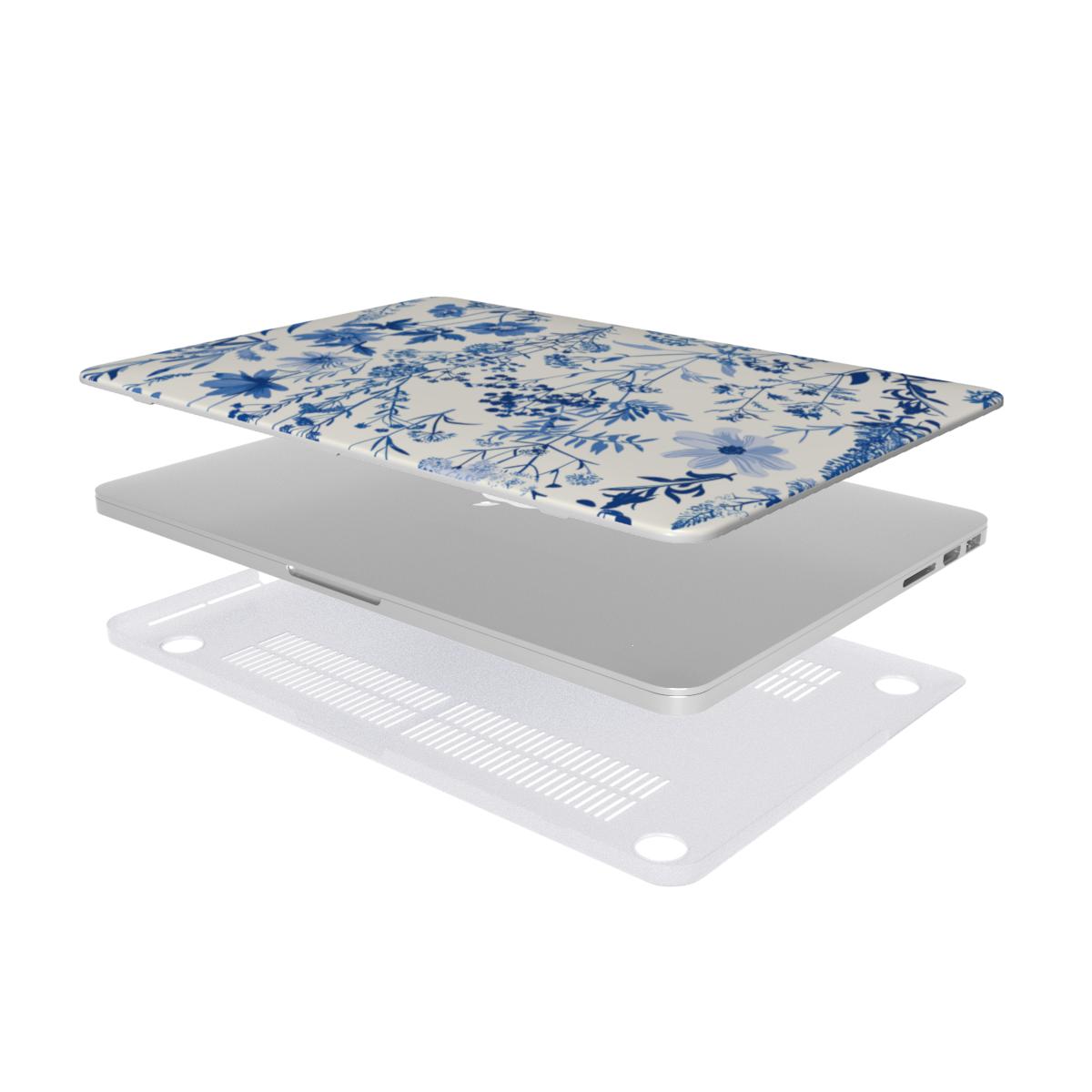 Blue Wildflower MacBook case — hard-shell laptop cover, two-piece shell view