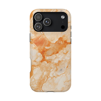Apricot marble MagSafe iPhone case — coral and cream stone print with soft orange veins