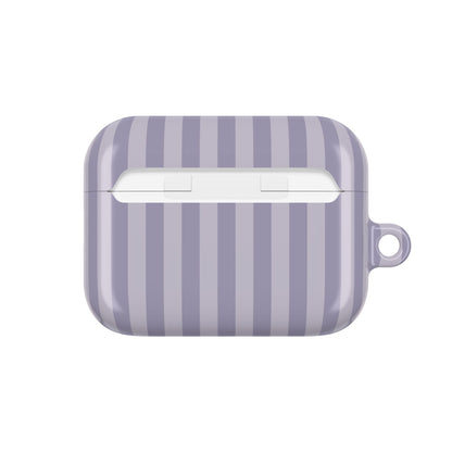 Lilac purple stripe AirPods case back — stripes wrap the lid and side walls