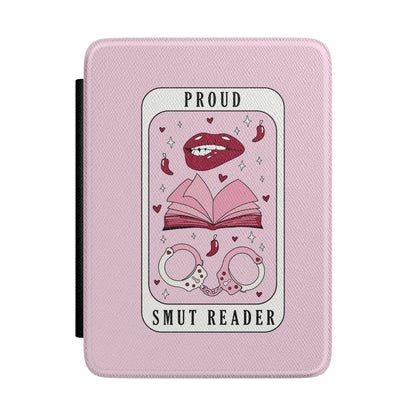 Proud Smut Reader tarot card Kindle case with lips and handcuffs on pink — Smut Era gift for her