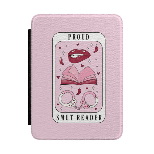Proud Smut Reader tarot card Kindle case with lips and handcuffs on pink — Smut Era gift for her