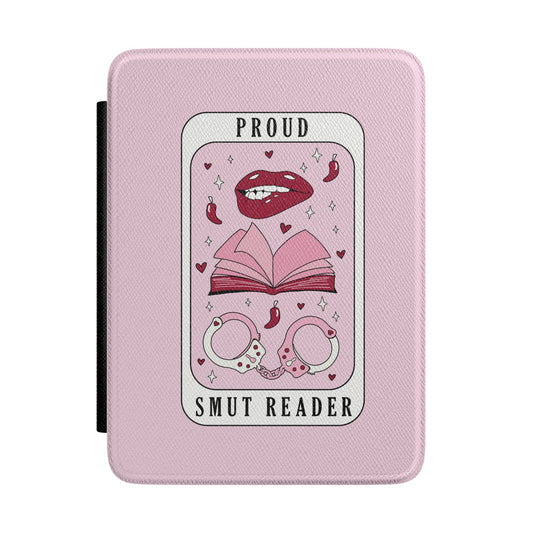 Proud Smut Reader tarot card Kindle case with lips and handcuffs on pink — Smut Era gift for her