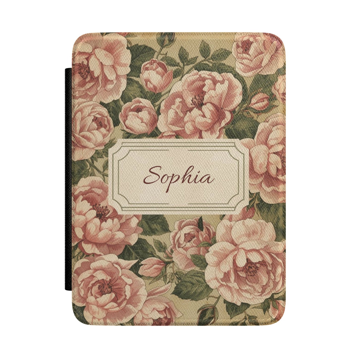 Personalised Vintage Rose Name Kindle Case — Custom Floral