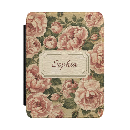 Personalised Vintage Rose Name Kindle Case — Custom Floral