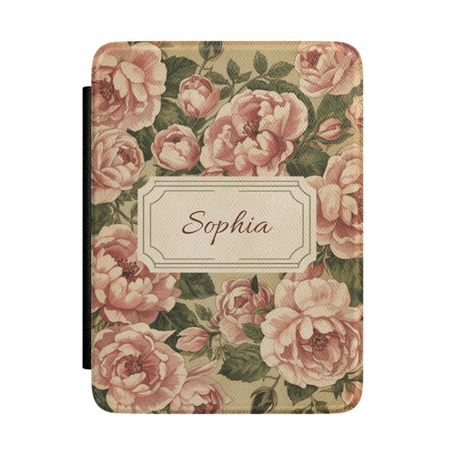 Personalised Vintage Rose Name Kindle Case — Custom Floral