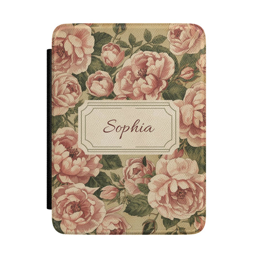 Personalised Vintage Rose Name Kindle Case — Custom Floral