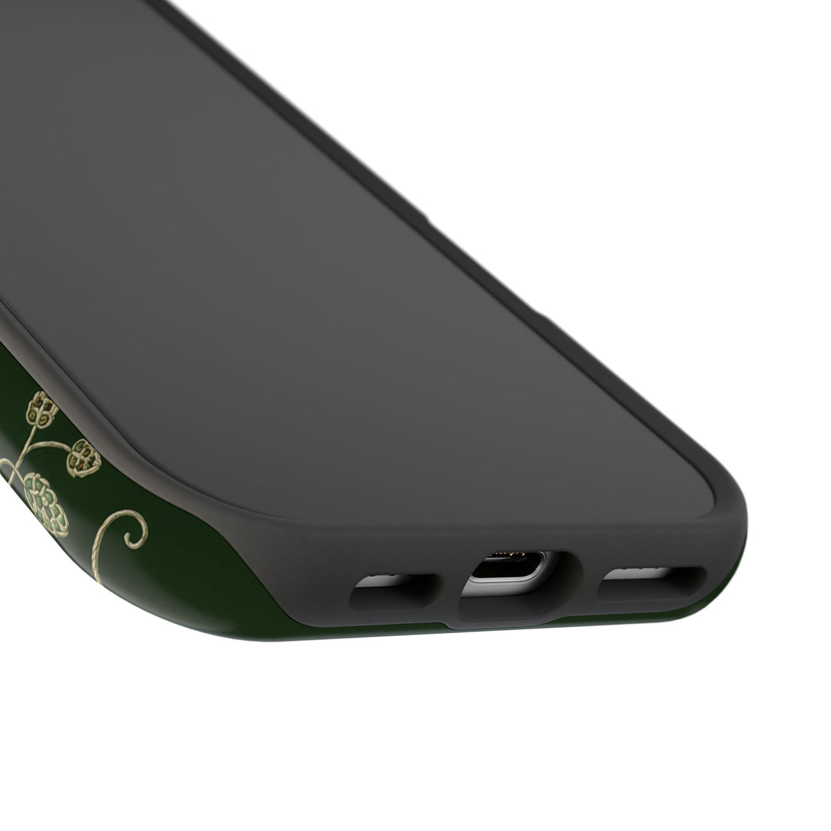 Hop Vine Wreath phone case photographed from the side
