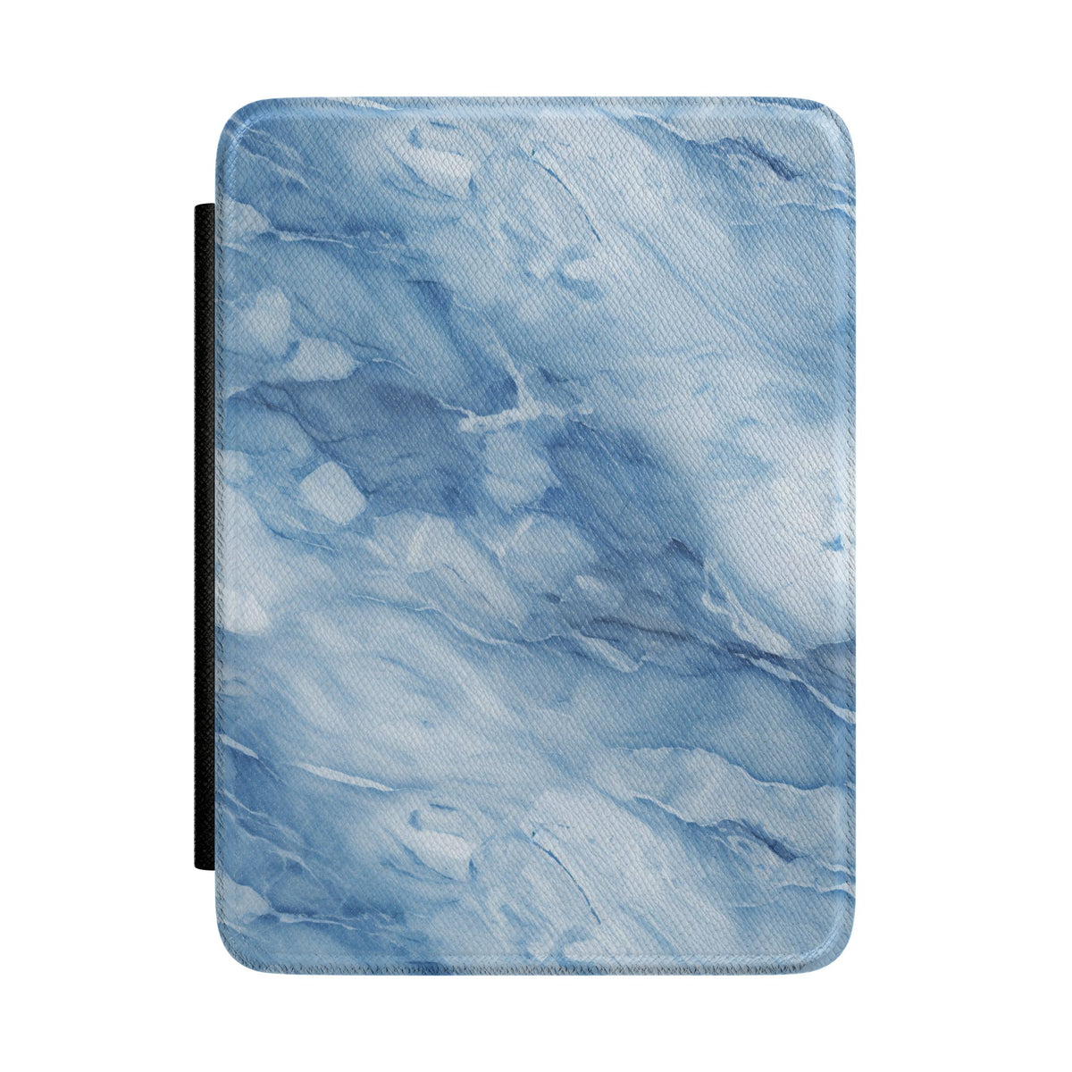 Blue marble Kindle case — cornflower and slate vegan leather with ice-white veins