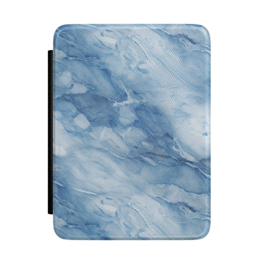 Blue marble Kindle case — cornflower and slate vegan leather with ice-white veins