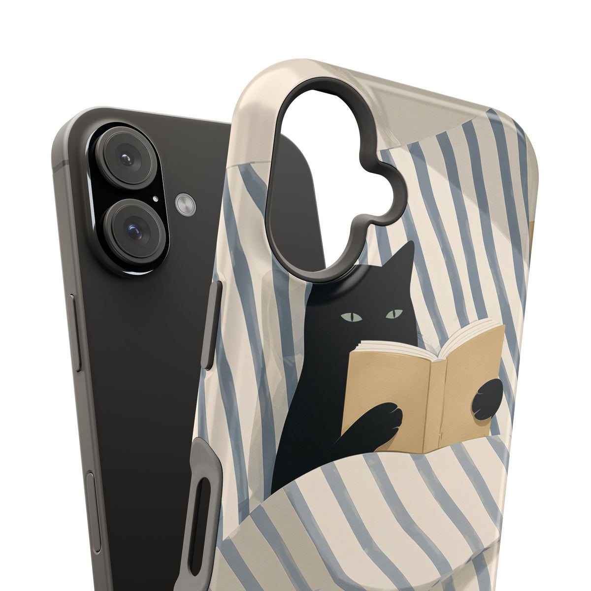 Cat illustration iPhone case showing the camera cutout