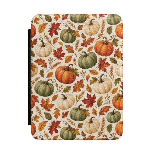 Pumpkin Patch Kindle case — watercolor pumpkins and fall leaves on cream, autumn gift for book lovers