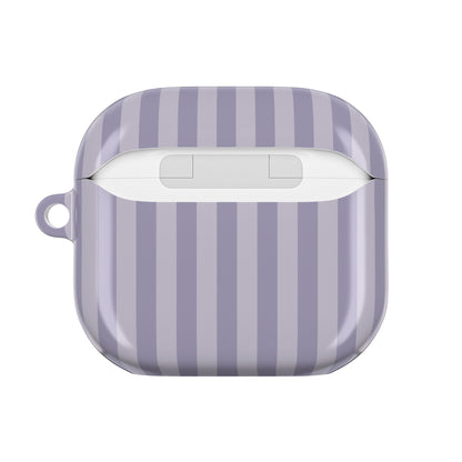 Lilac and lavender stripe AirPods case — back view with charging cutout